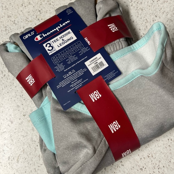 Champion Girl's Heavyweight 3 Piece Tee, Hoodie & Legging Set Oxford Heather 18M - Picture 7 of 9